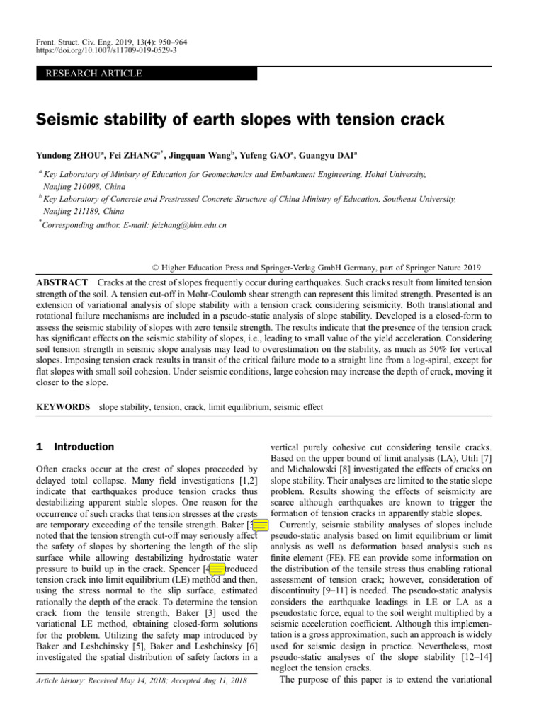 Seismic Stability of Slopes with Cracks | PDF | Fracture | Mechanical ...