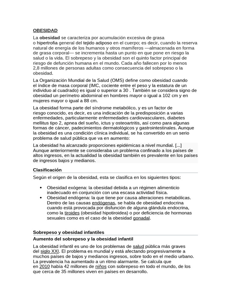 Causas y Consecuencias de la Obesidad | PDF | Obesidad | Índice de masa ...