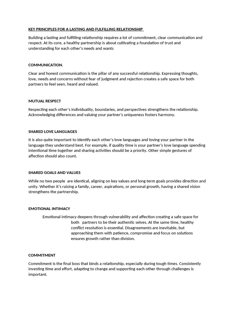 Key Principles For A Lasting and Fulfilling Relationship | PDF