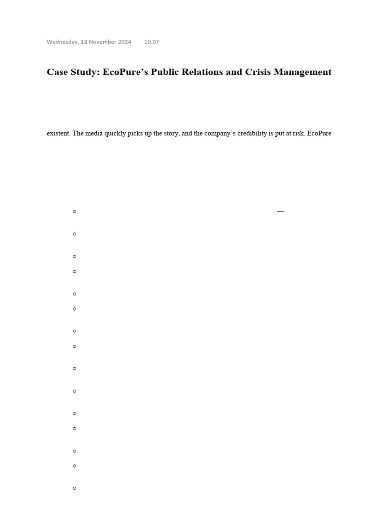 EcoPure Crisis Management Case Study | PDF | Corporate Social ...