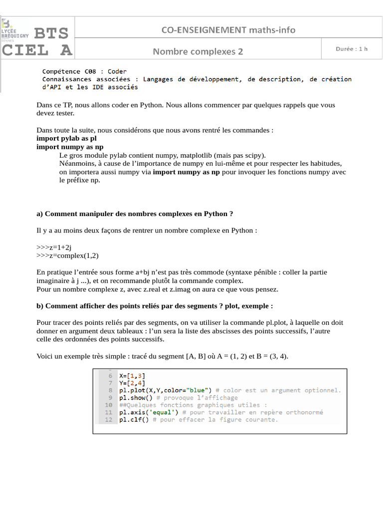 Cours Python : Nombres complexes et tracés | PDF | Nombre complexe