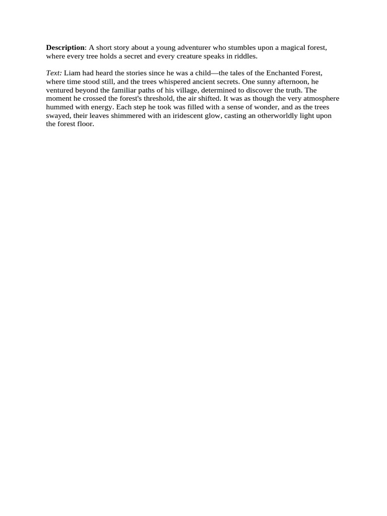 Short Story The Enchanted Forest | PDF