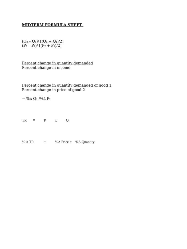 Ec120oc - Midterm Formula Sheet f2024 | PDF