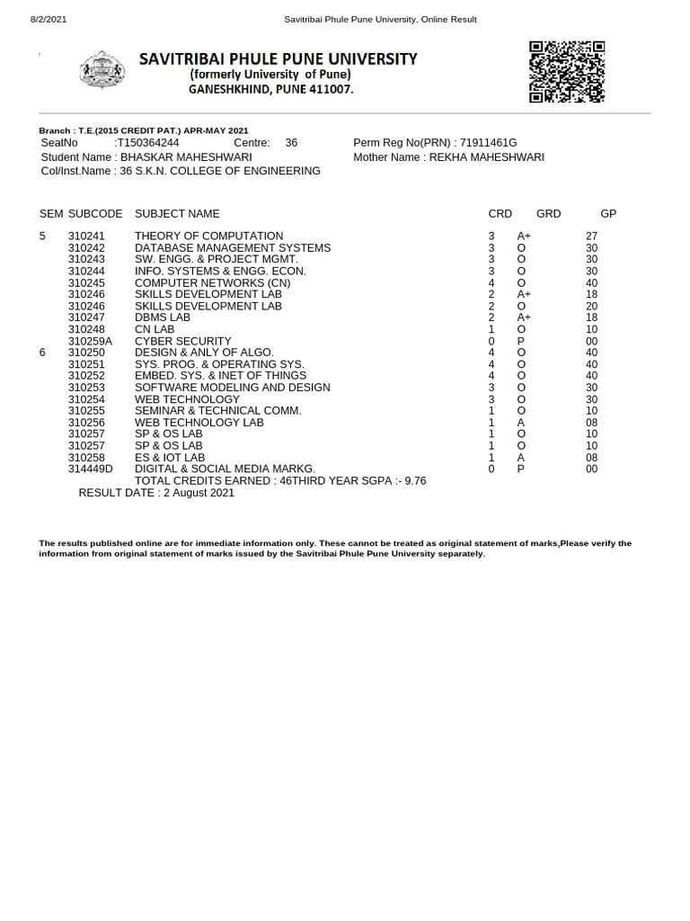 TE Result 2015 | PDF | Computing | Computer Data