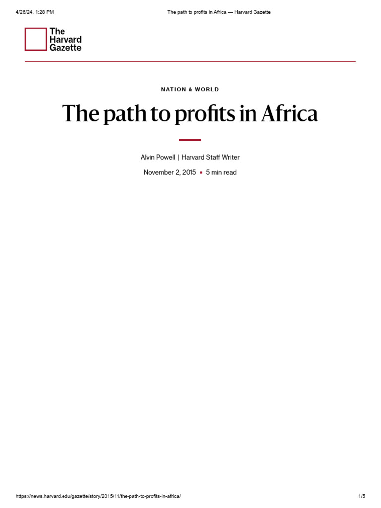 The Path To Profits in Africa - Harvard Gazette SBS | PDF | Africa ...