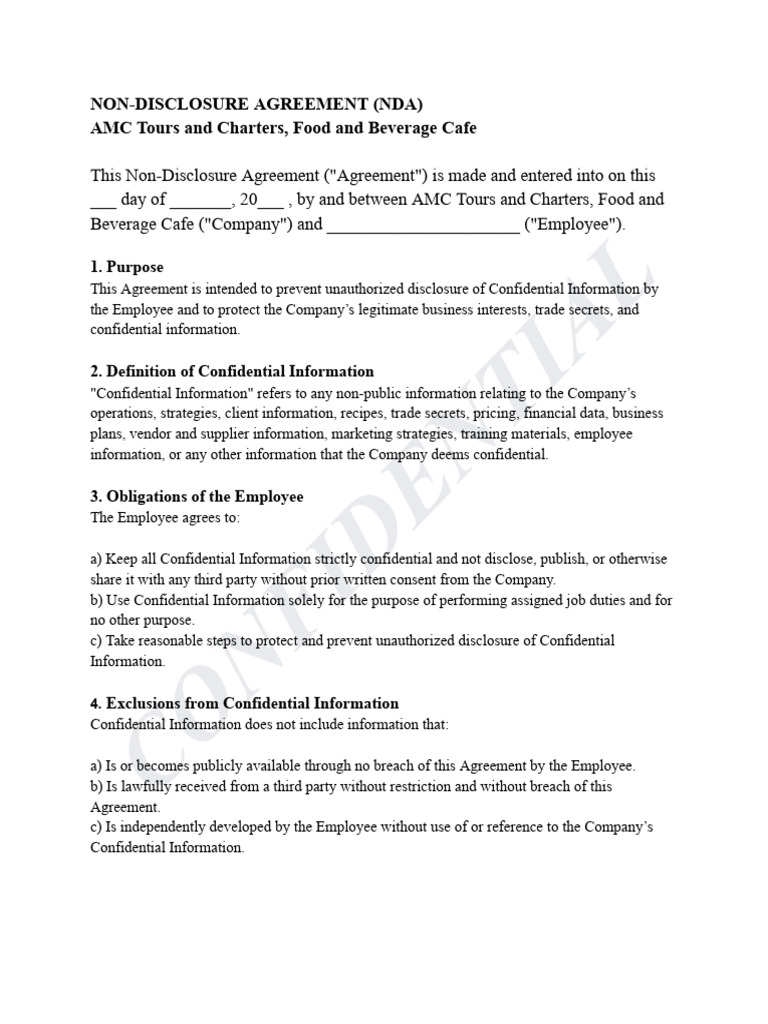 AMC Tours NDA for Employees | PDF | Non Disclosure Agreement | Common Law