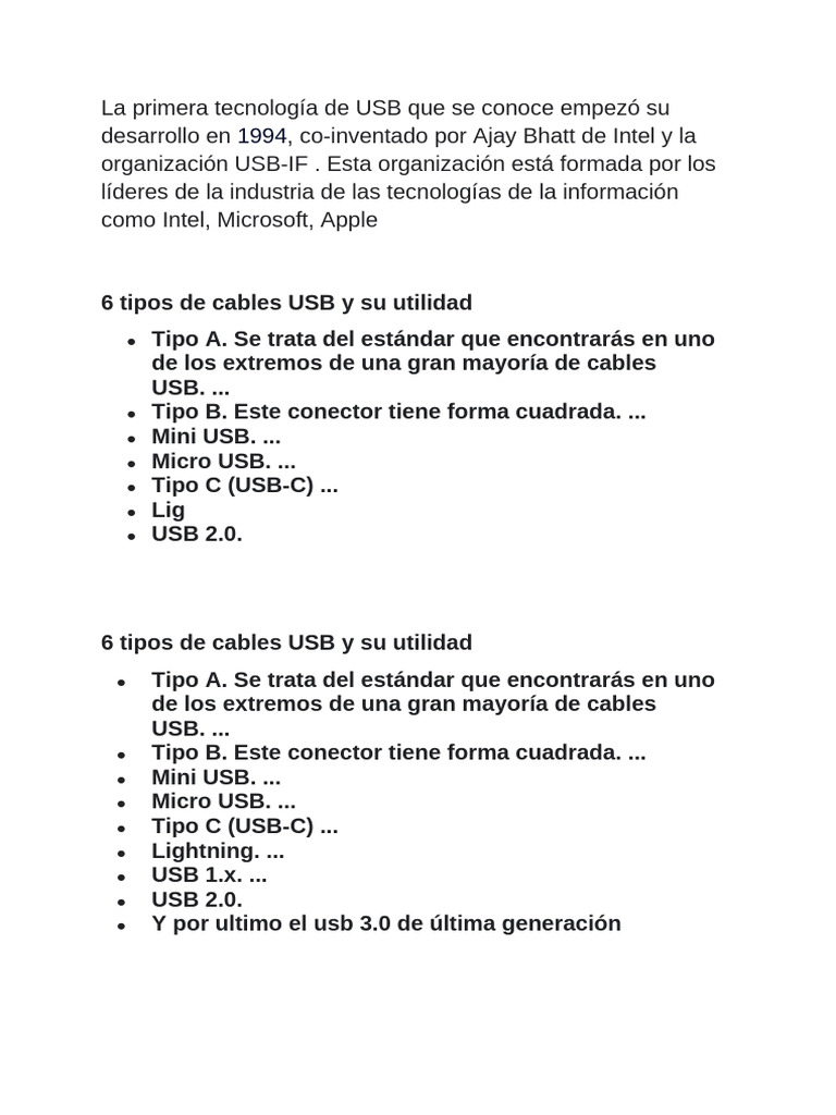 Tipos de Cables USB y Usos Esenciales | PDF