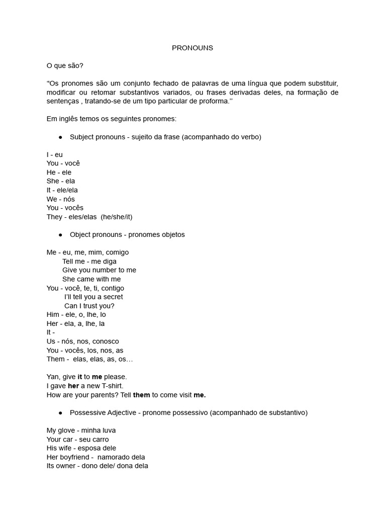 Guia Completo sobre Pronomes em Inglês | PDF