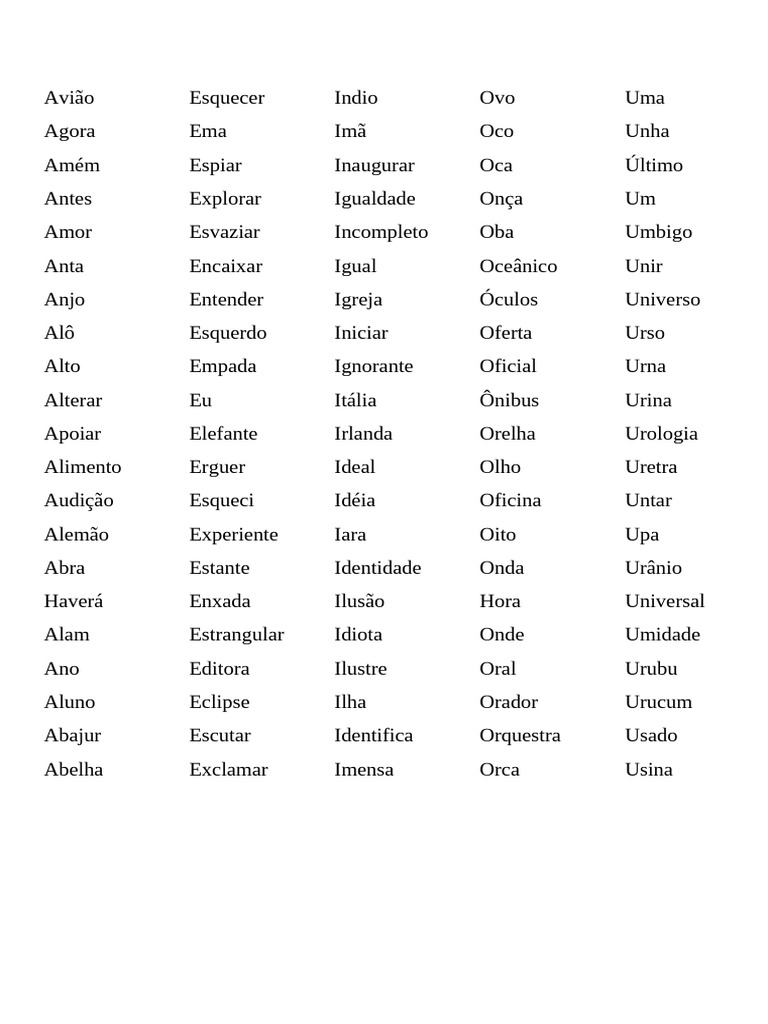 Lista de Palavras com Vogais | PDF