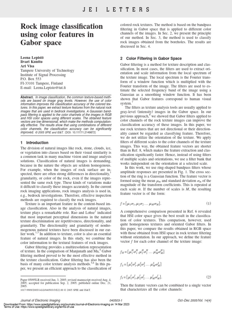 Rock Image Classification Using Gabor Filters | PDF | Texture Mapping ...