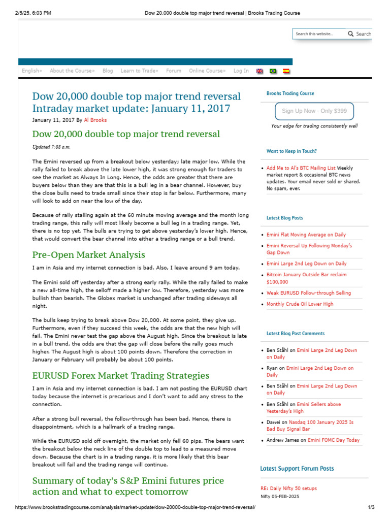 Dow 20,000 Double Top Analysis | PDF | Market Trend | Day Trading