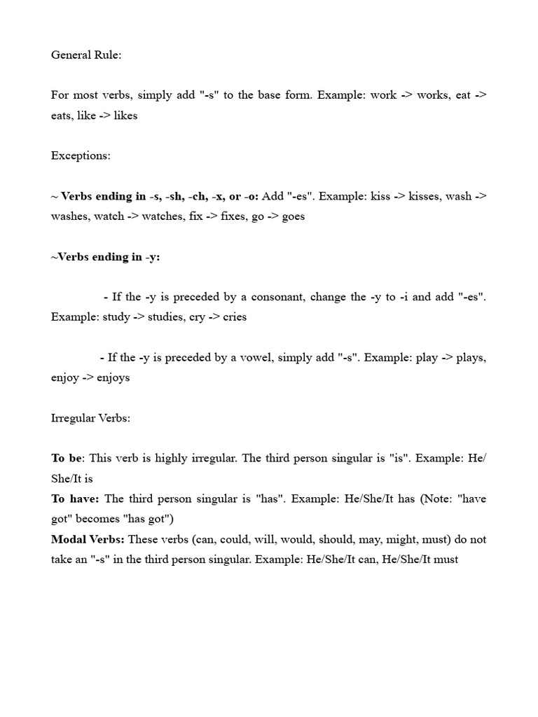 S Rules For Present Simple | PDF