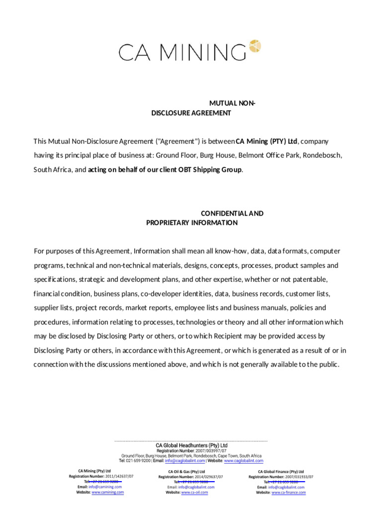 Mutual Non-Disclosure Agreement Template | PDF | Non Disclosure ...