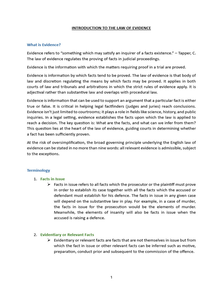 Overview of Evidence Law Principles | PDF | Burden Of Proof (Law ...