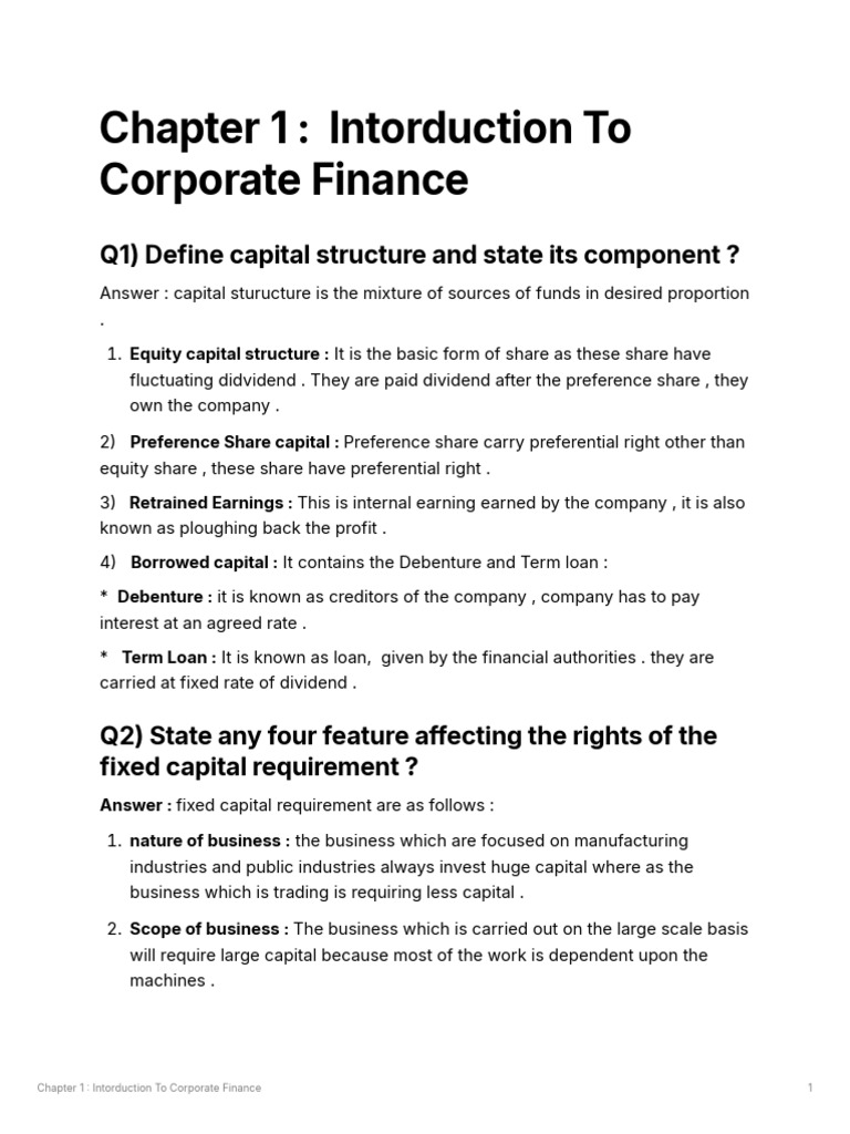 Chapter 1 Intorduction To Corporate Finance | PDF | Financial Risk ...