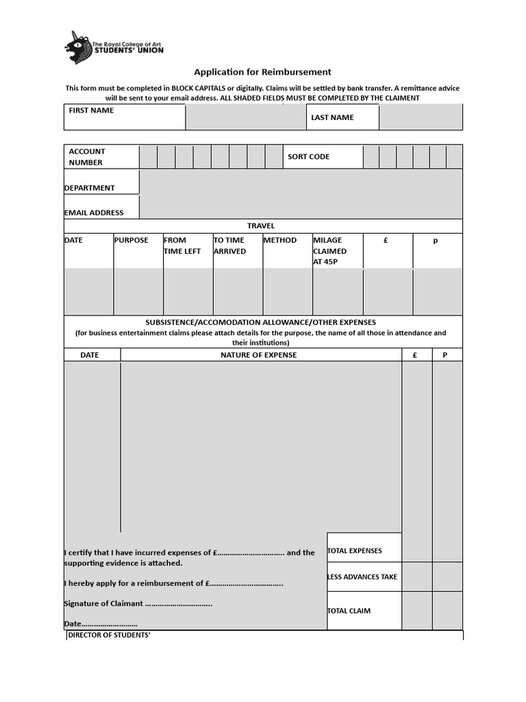Reimbursement Application Form Guide | PDF