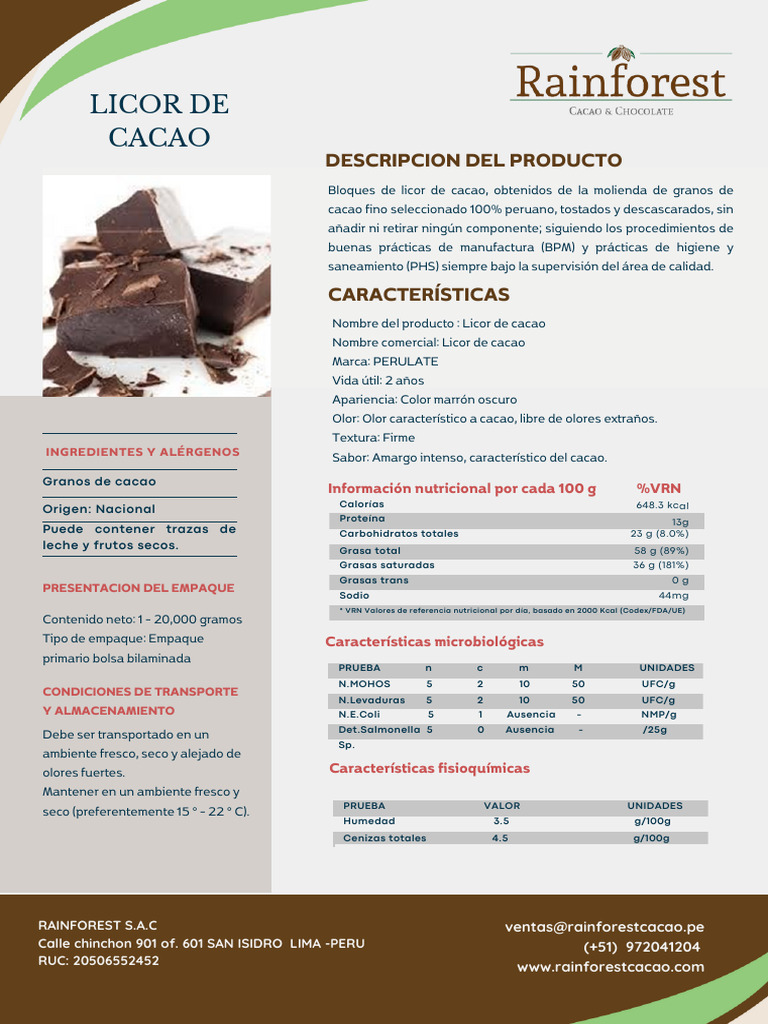 Licor de Cacao Peruano 100% Natural | PDF