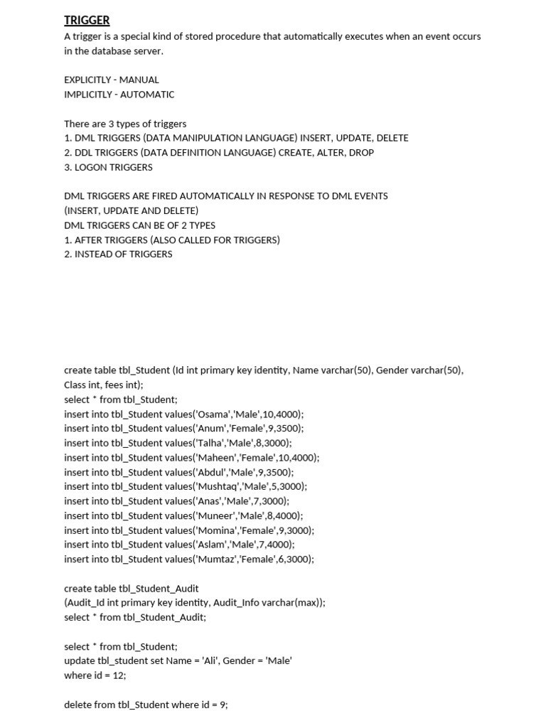 Understanding DML Triggers in Databases | PDF | Sql | Software Design