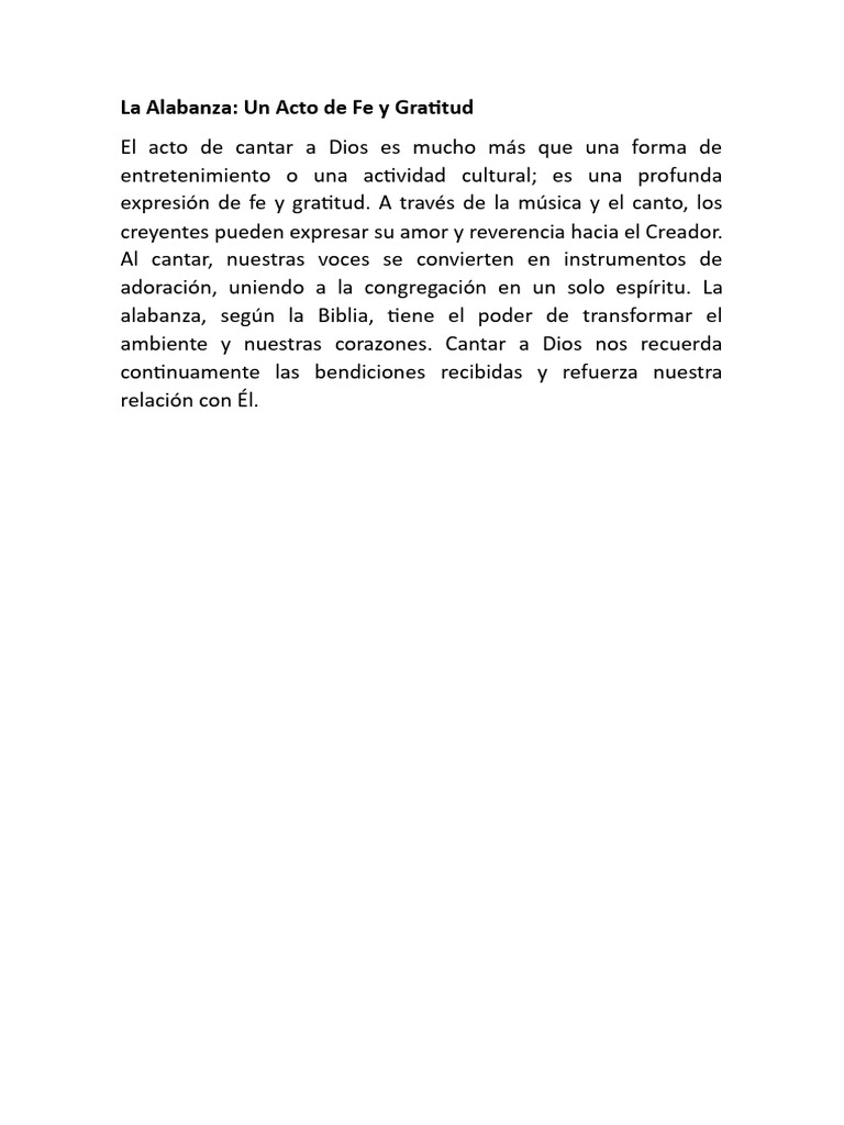 1la Alabanza Un Acto de Fe y Gratitud | PDF