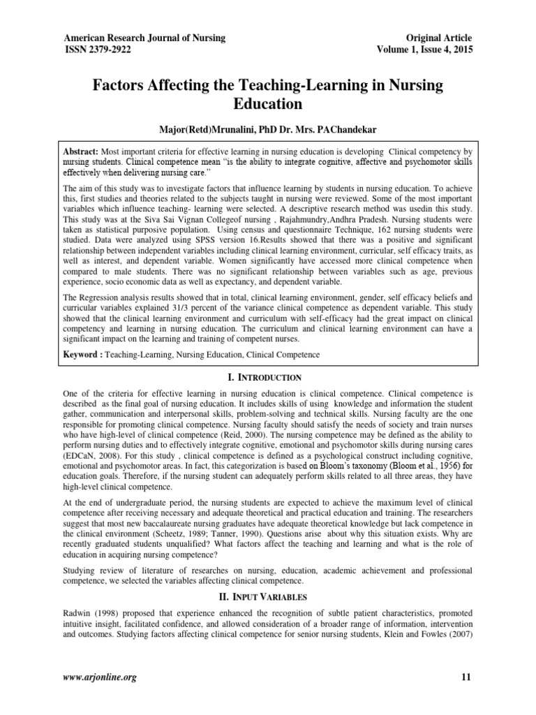 Factors Influencing Nursing Education Competence | PDF | Self Efficacy ...