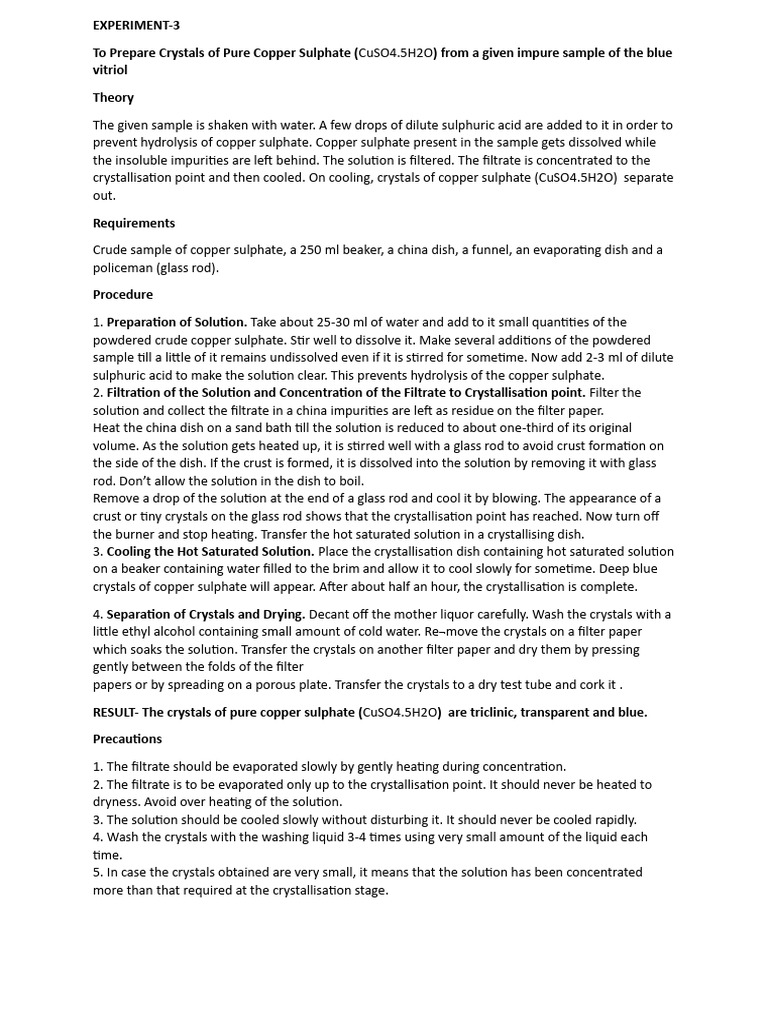 CHEMISTRY Practical | PDF | Crystallization | Filtration