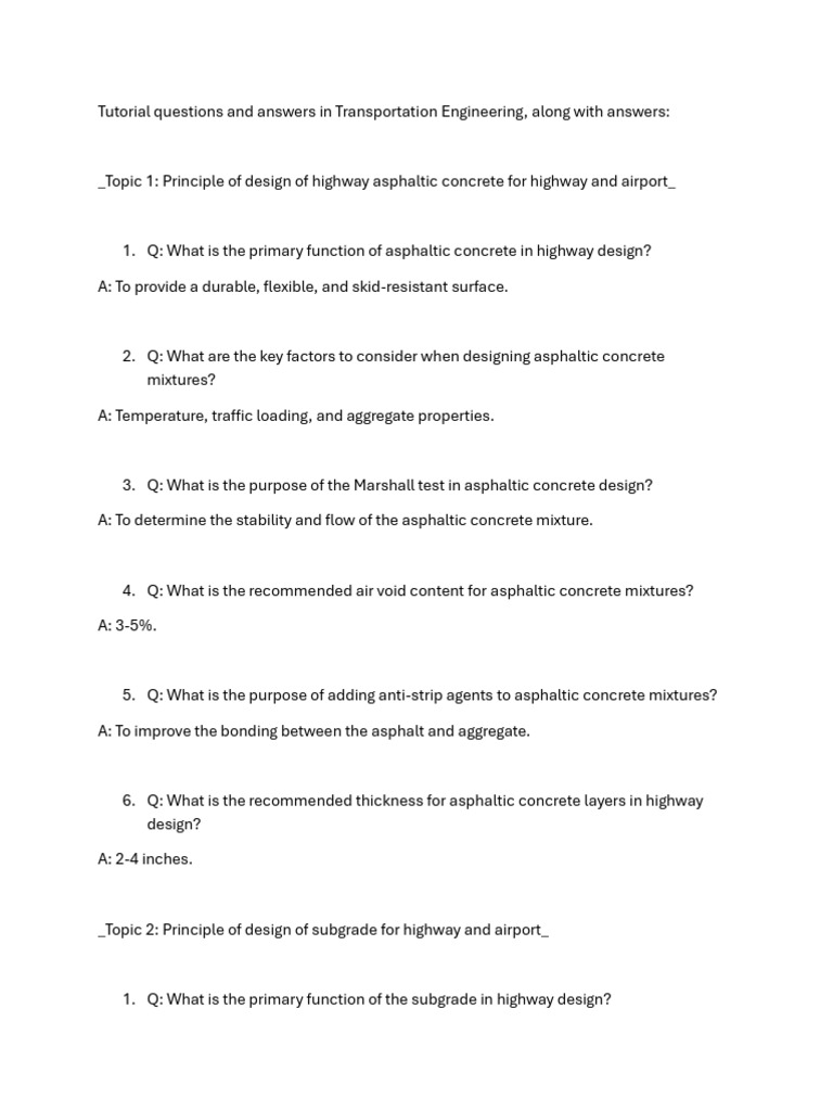 Tutorial Questions Transportation Engineering Pdf Road Surface