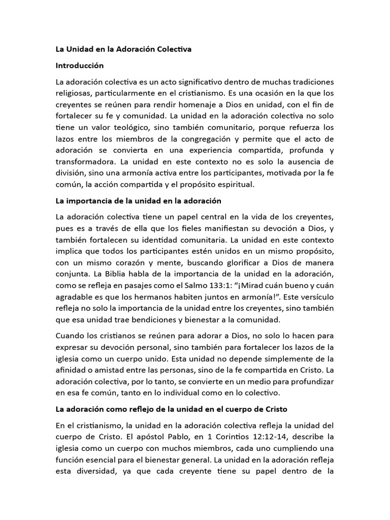 Unidad en la Adoración Colectiva | PDF | Fe | Iglesia cristiana