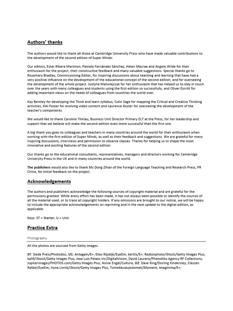 Acknowledgements for Super Minds Edition | PDF | Getty Images
