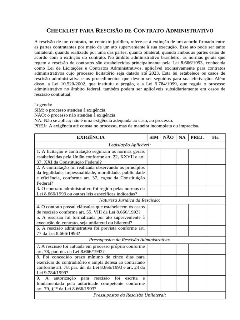 Checklist para Rescisão de Contrato Administrativo | PDF | Direito ...