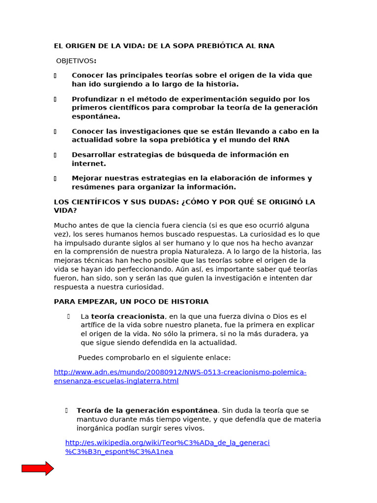 Teorías sobre el Origen de la Vida | PDF | Abiogénesis | Teoría