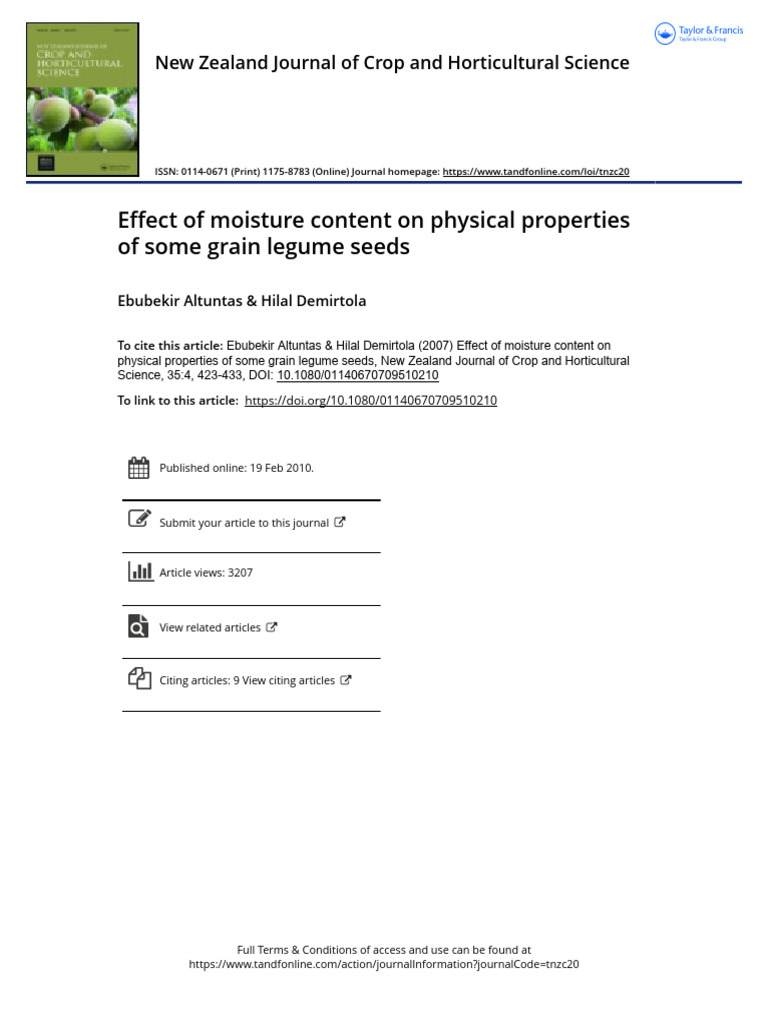 Effect of Moisture Content On Physical Properties of Some Grain Legume ...