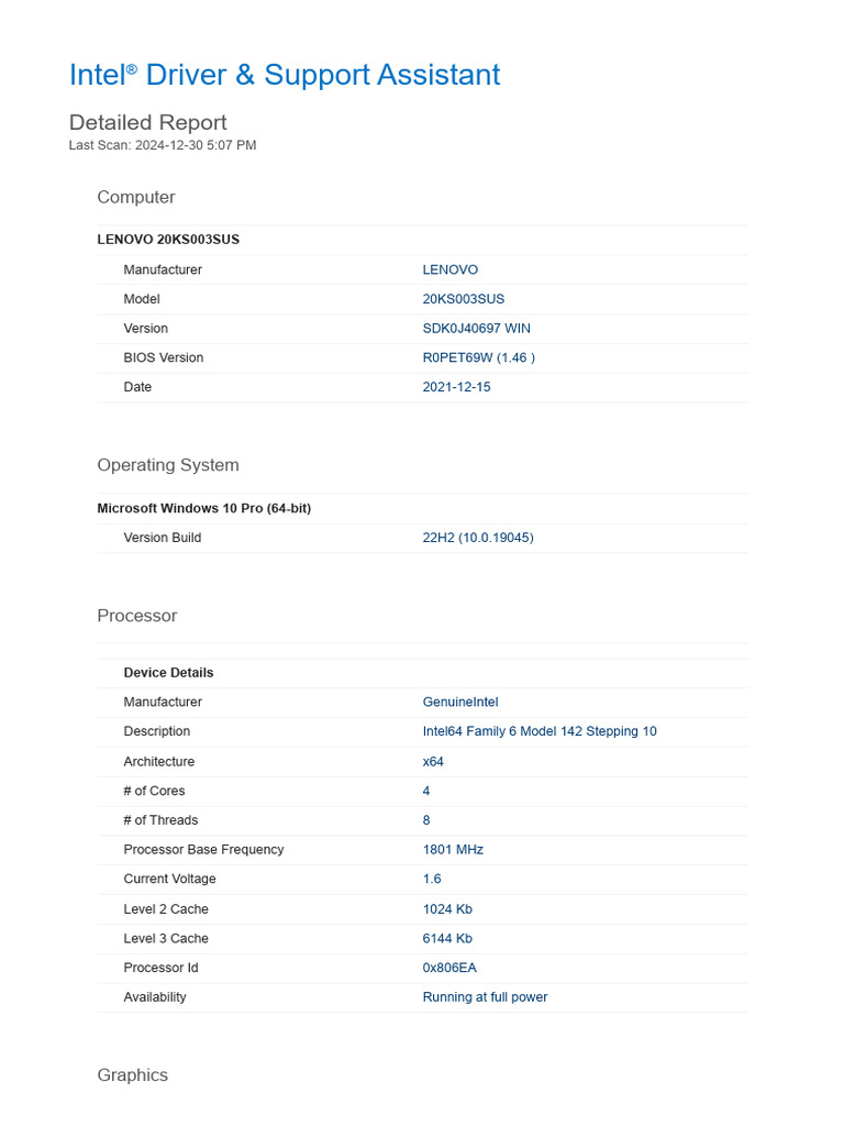 (This PC) Intel® Driver & Support Assistant - Detailed Report | PDF ...
