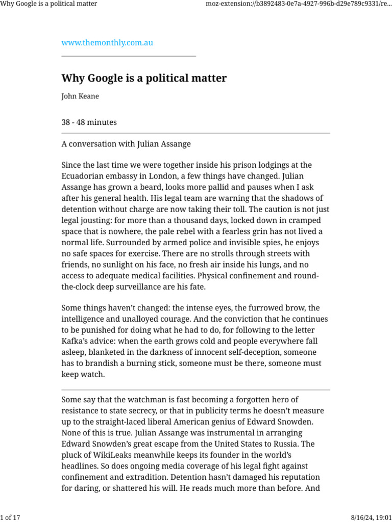 Why Google Is A Political Matter | PDF | Julian Assange | National ...