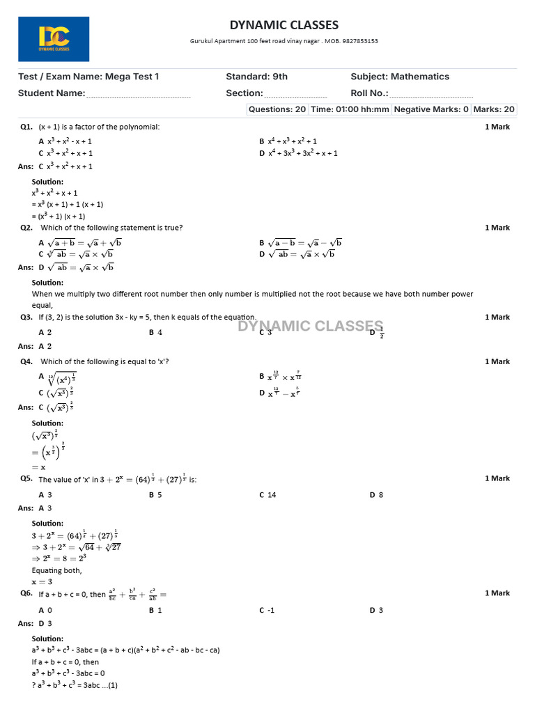 9MegaTest 1solut | PDF | Circle | Sphere