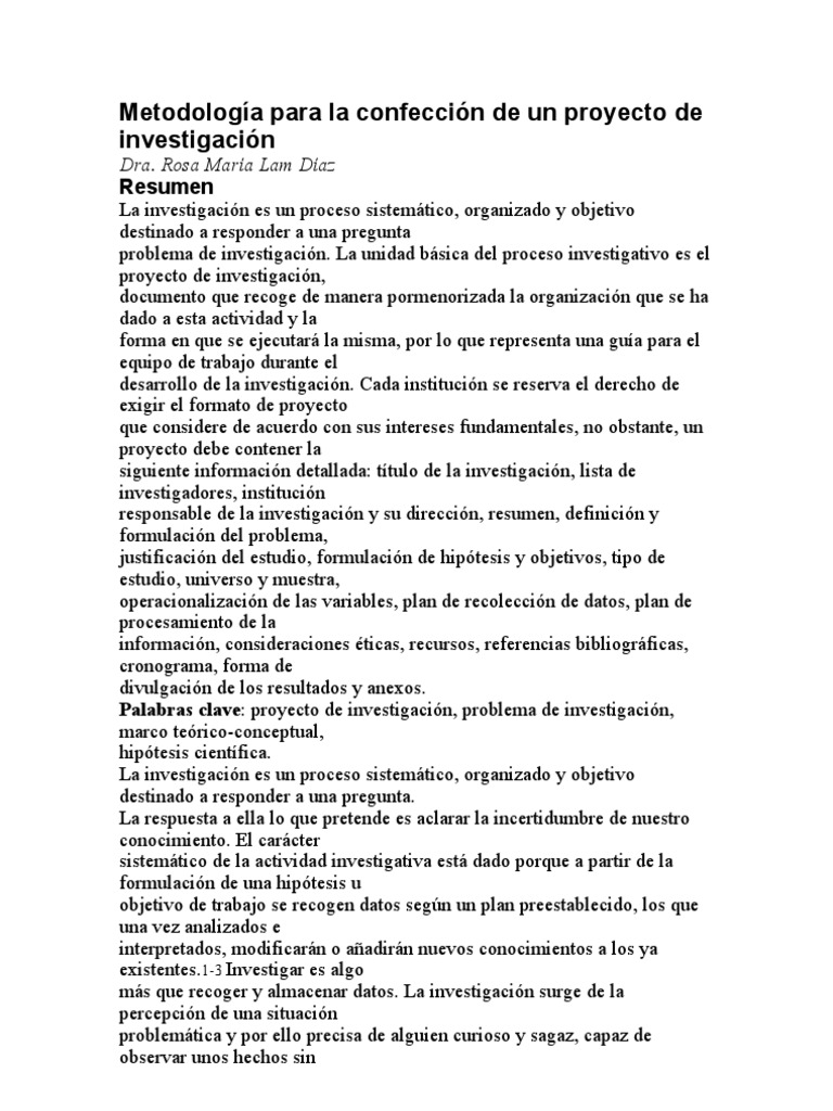 Metodología para La Confección de Un Proyecto de Investigación | PDF ...