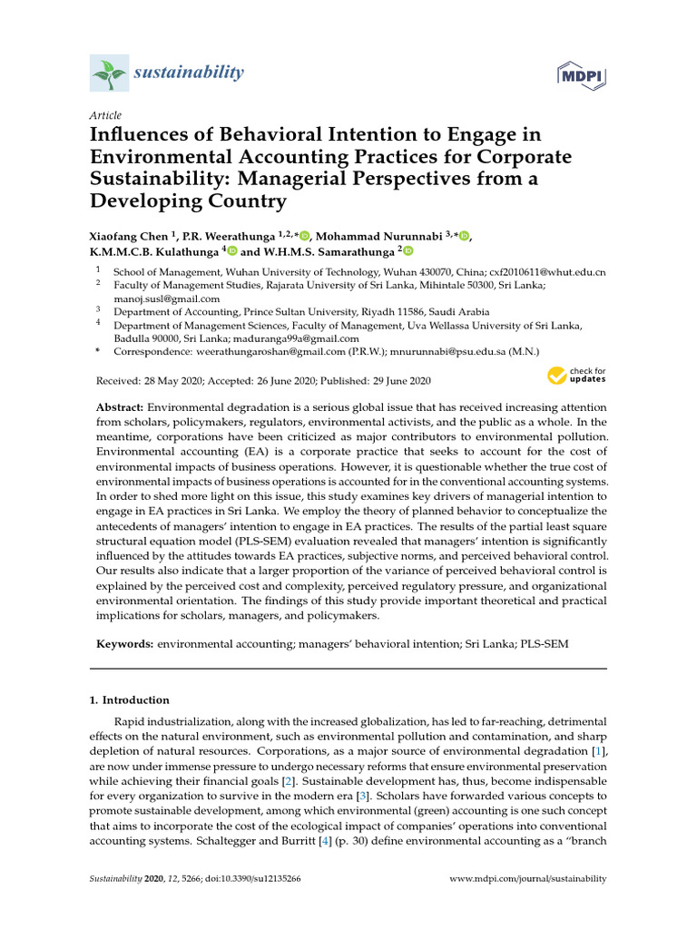 Managerial Intentions in Environmental Accounting | PDF | Attitude ...