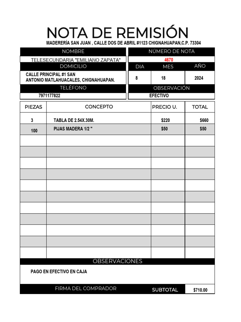 Formato de Nota de Remisión y Pagaré | PDF