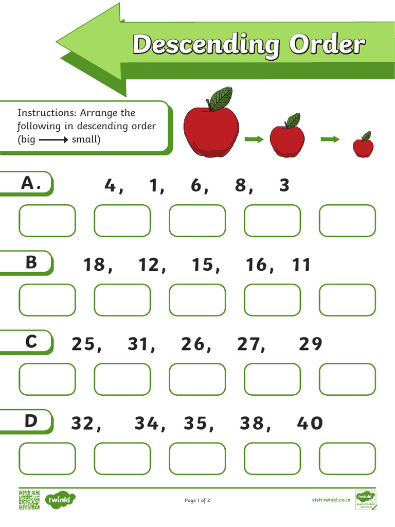 In M 1651654393 Descending Order Worksheet Ver 1 | PDF