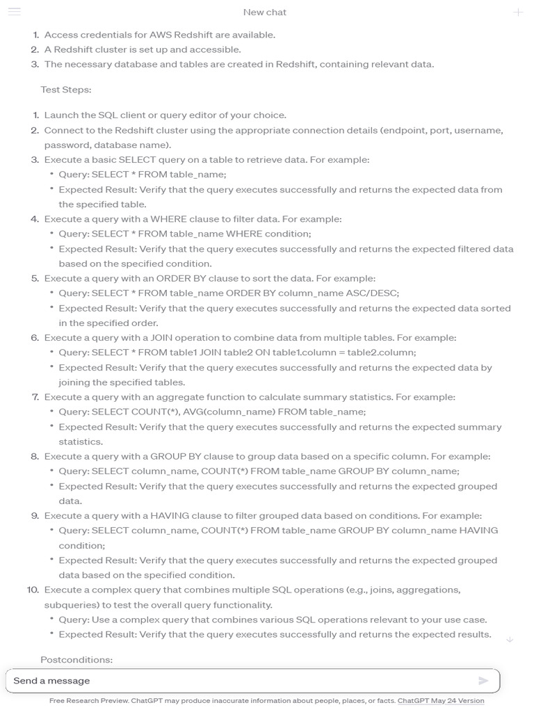 AWS Redshift SQL Query Testing Guide | PDF | Information Technology ...