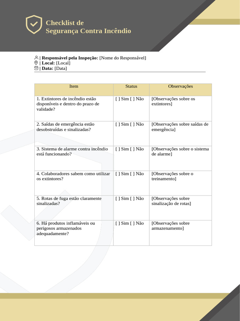 Checklist de Segurança Contra Incêndio | PDF