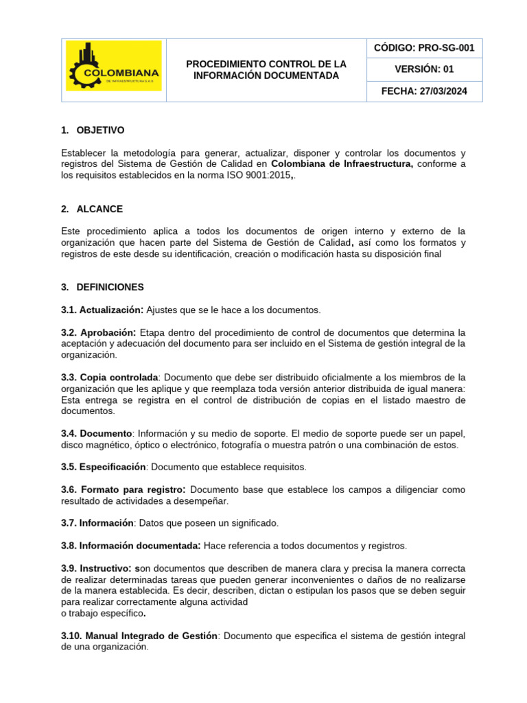 Control de Documentos en SGC ISO 9001 | PDF | Sistema de manejo de ...