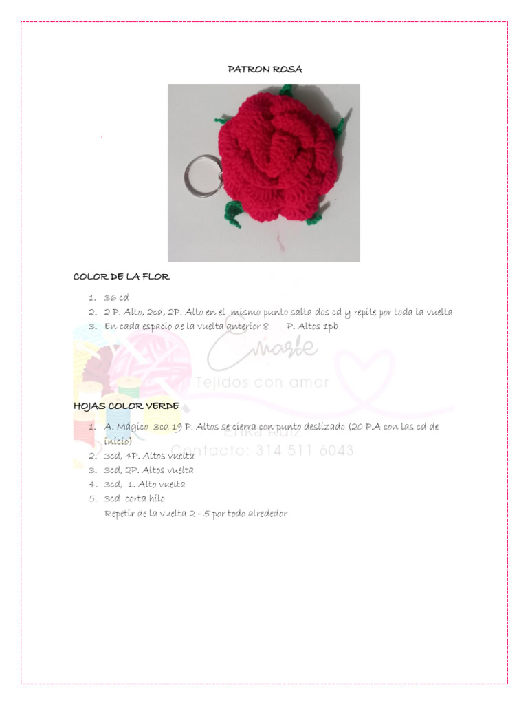 Patrón de Crochet: Rosa y Hojas Verdes | PDF