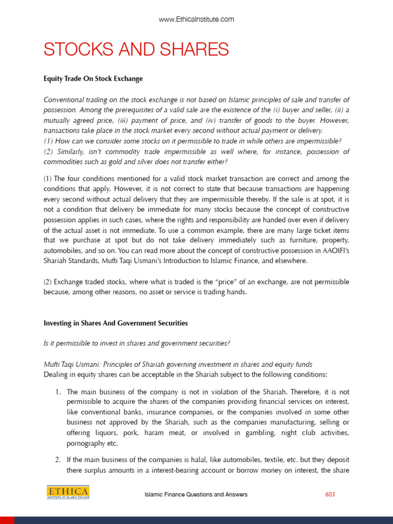 Islamic Guidelines for Stock Trading | PDF | Investment Fund | Exchange ...