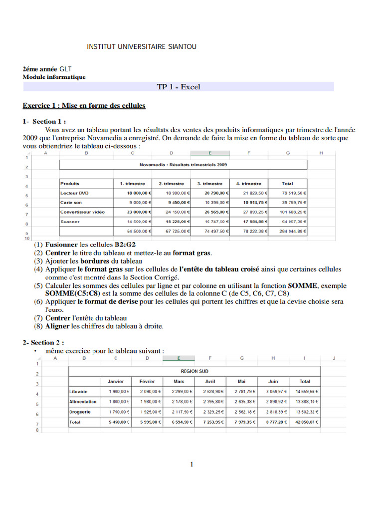 TP1 Excel | PDF