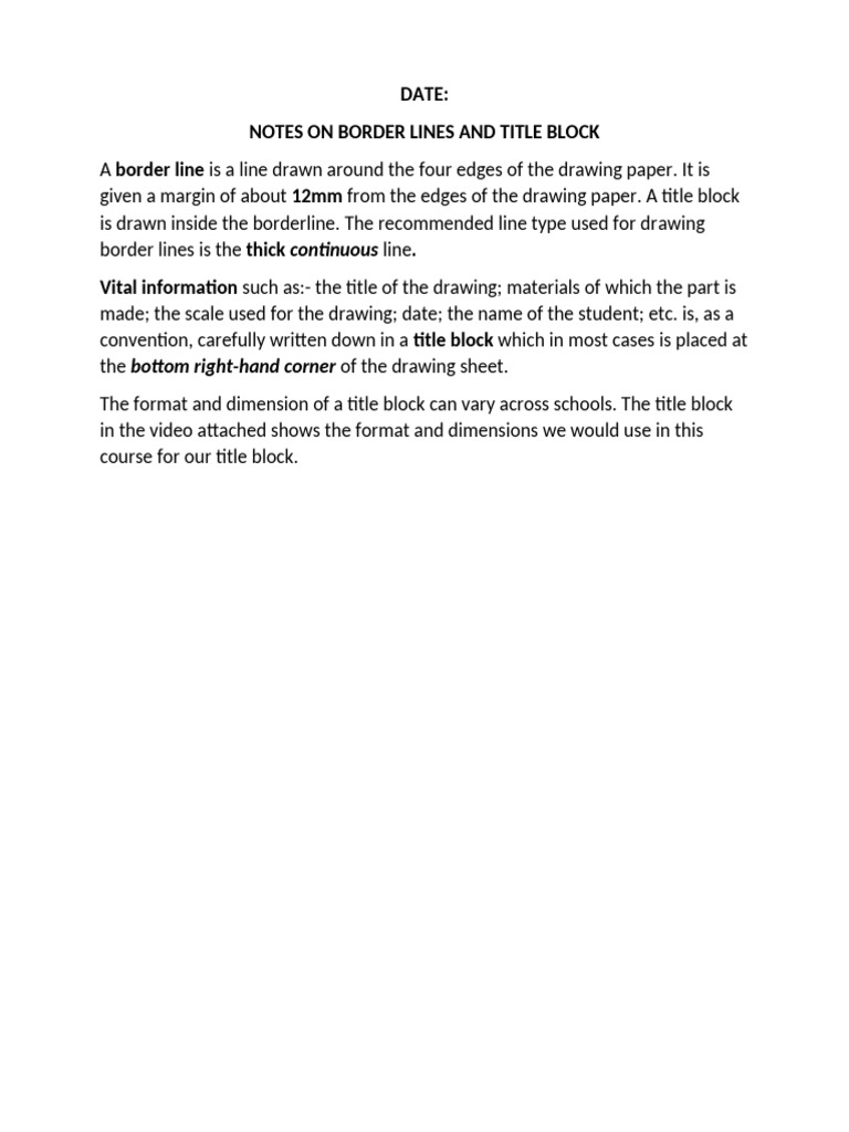Border Lines and Title Blocks in Drafting | PDF