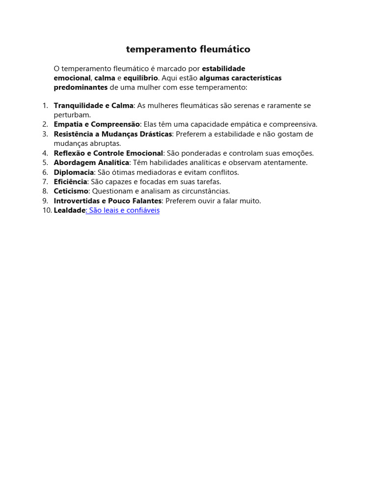 Características do Temperamento Fleumático | PDF