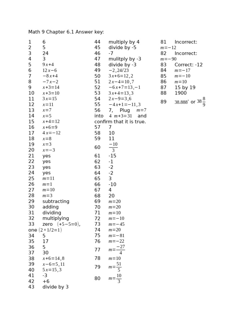 Math 9 Chapter 6 Answer Keys | PDF | Inequality (Mathematics) | Mathematics