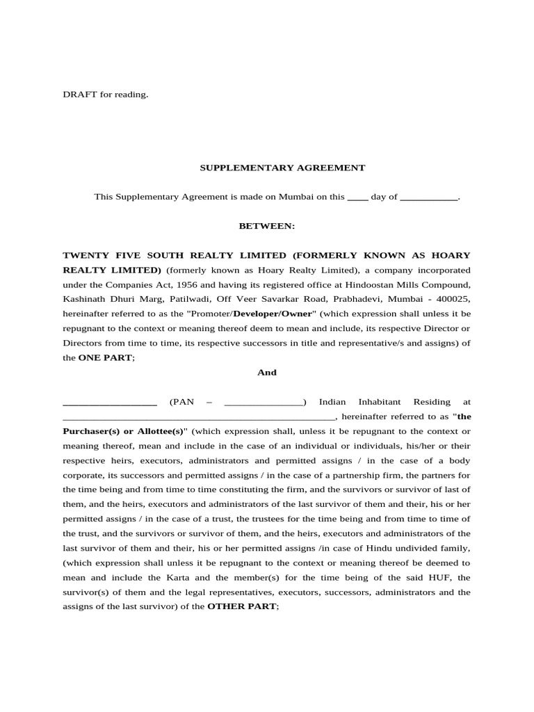 Supplementary Agreement for Apartment Sale | PDF | Arbitration | Taxes