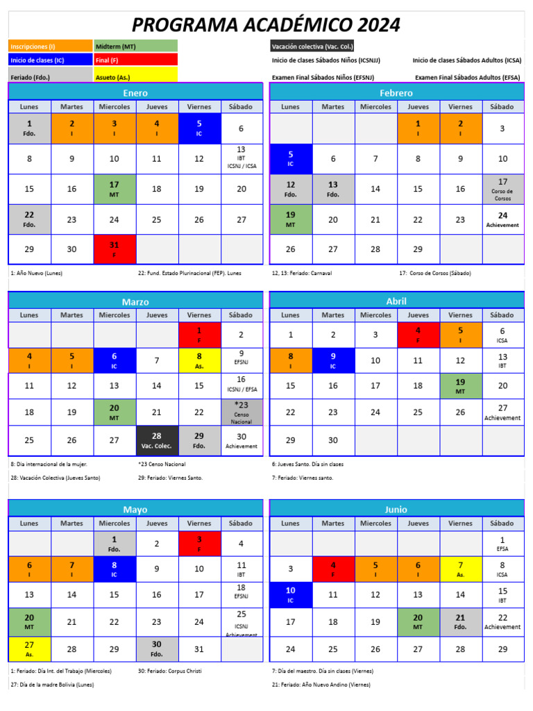 Calendario Académico 2024 | PDF | Fiestas cristianas y días santos ...