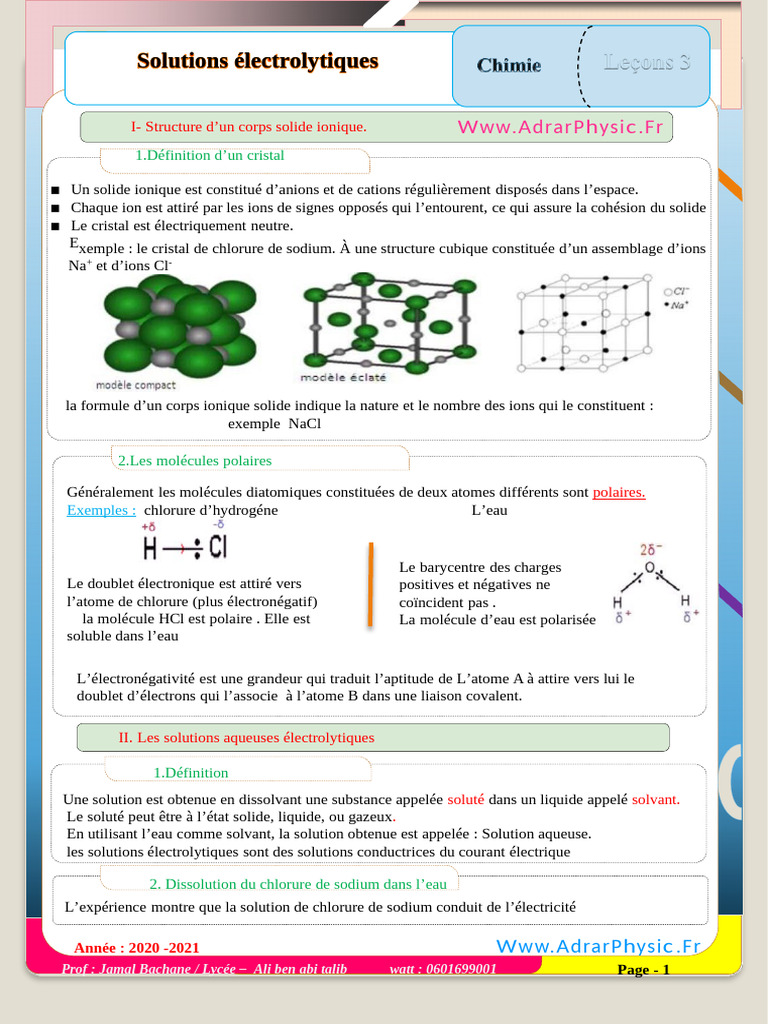 Solutions électrolytiques et cristaux ioniques | PDF | Ion | Électrolyte